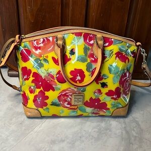 Dooney Bourke  Satchel Crossbody  shoulder Bag  vinyl coated floral/leather EUC